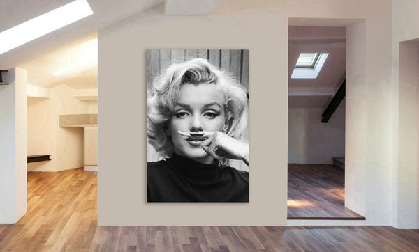Marilyn Monroe - Moustache - Canvas Wall Art Framed Print - Various Sizes