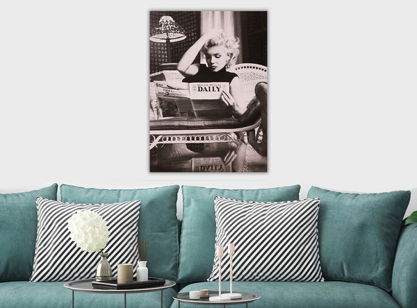 Marilyn Monroe Reading Newspaper - Canvas Wall Art Framed Print - Various Sizes