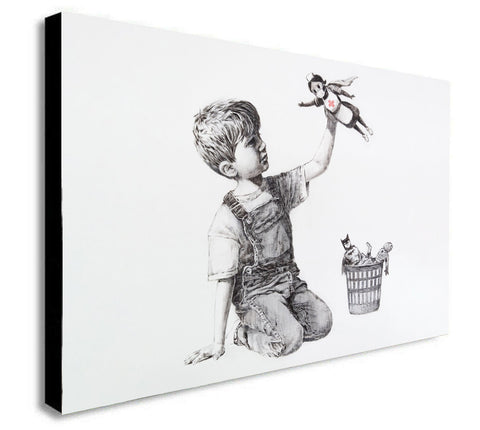 Banksy Street Art - Superhero - NHS - Canvas Wall Art Framed Print - Various Sizes