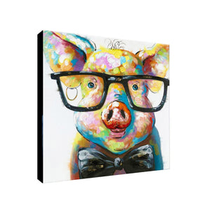 Pig With Glasses - Canvas Wall Art Framed Print - Various Sizes