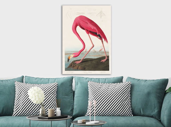Pink Flamingo Vintage - Canvas Wall Art Framed Print - Various Sizes