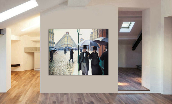 Paris Street Rainy Day by Gustave Caillebotte - Canvas Wall Art Framed Print - Various Sizes