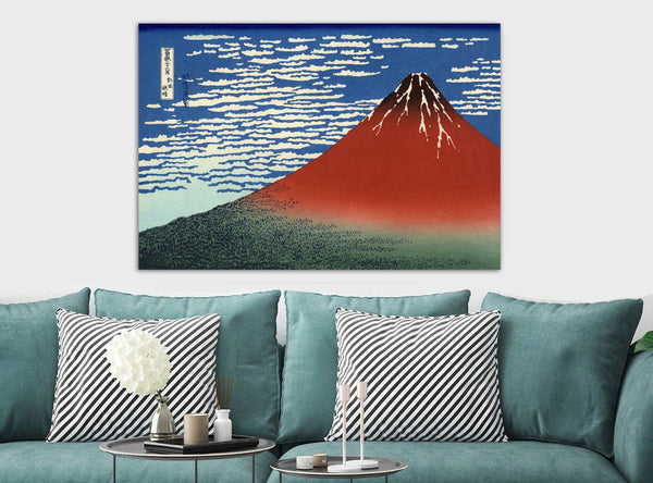 Red Fuji (Fine Wind, Clear Morning) by Katsushika Hokusai - Japanese Canvas Wall Art Framed Print - Various Sizes