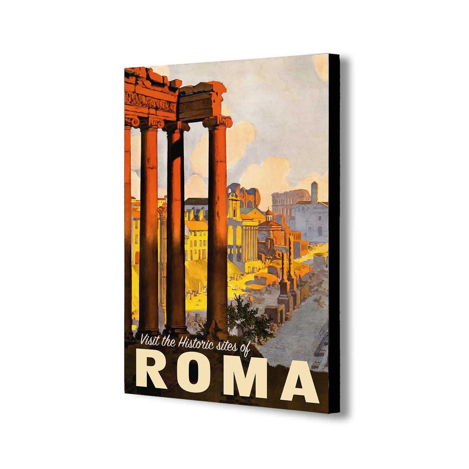 Visit Roma Vintage - Canvas Wall Art Framed Print. Various Sizes