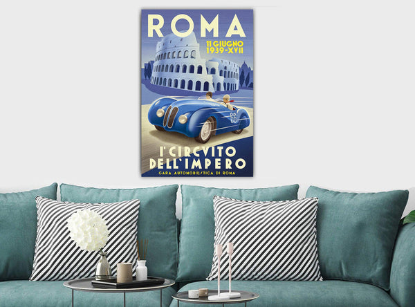 Roma Vintage Grand Prix Vintage - Canvas Wall Art Framed Print - Various Sizes