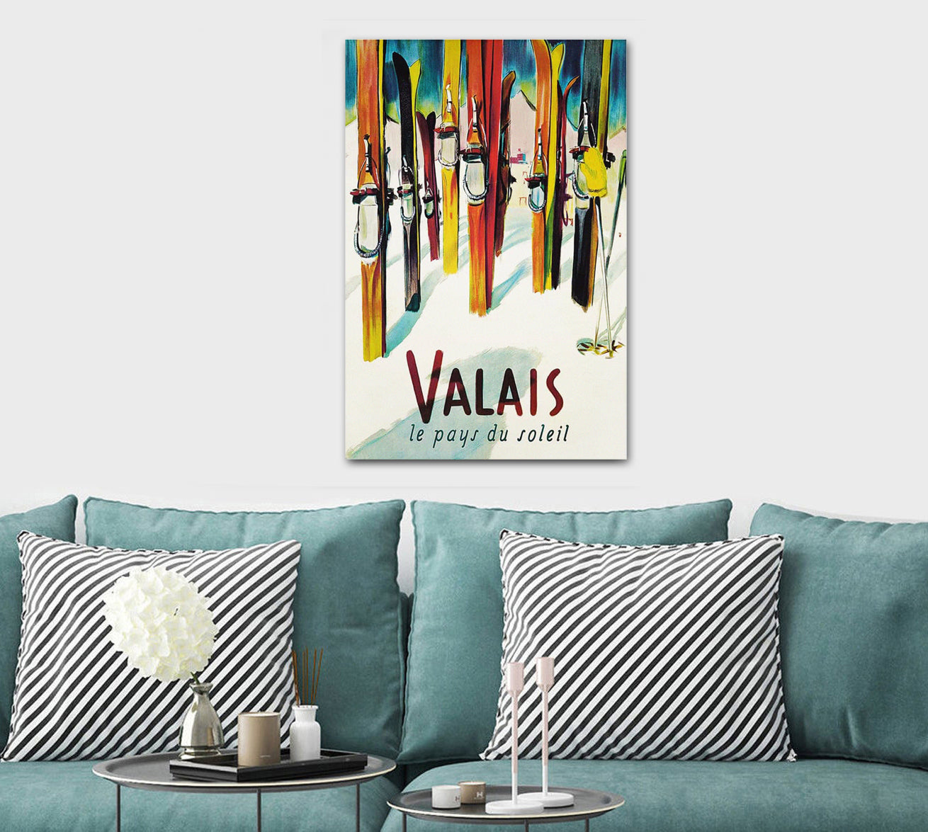 Ski Valais - Vintage - Canvas Wall Art Framed Print - Various Sizes