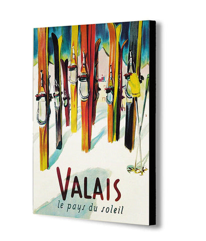 Ski Valais - Vintage - Canvas Wall Art Framed Print - Various Sizes