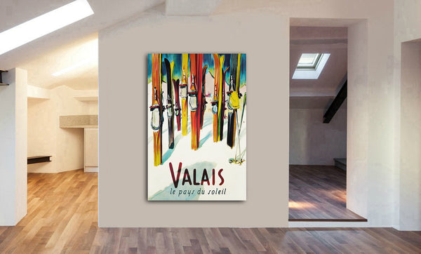 Ski Valais - Vintage - Canvas Wall Art Framed Print - Various Sizes