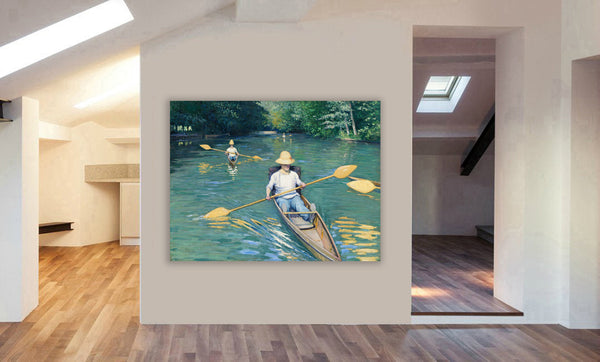 Skiffs by Gustave Caillebotte- Canvas Wall Art Framed Print - Various Sizes