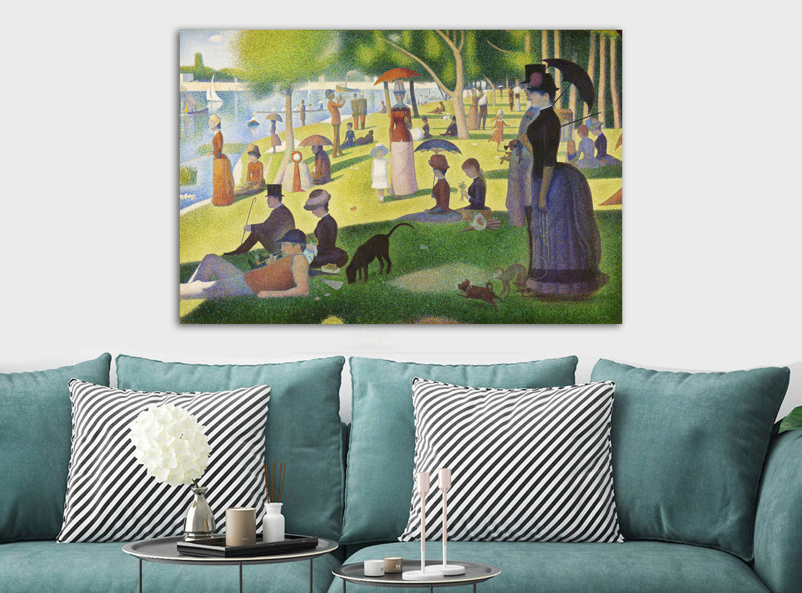A Sunday on La Grande Jatt by Georges Seurat - Canvas Wall Art Framed  Print -Various Sizes