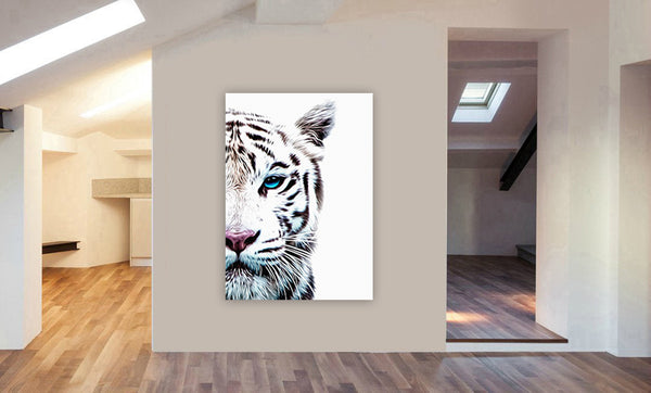 Blue Eyed White Tiger - Canvas Wall Art Framed Print - Various Sizes