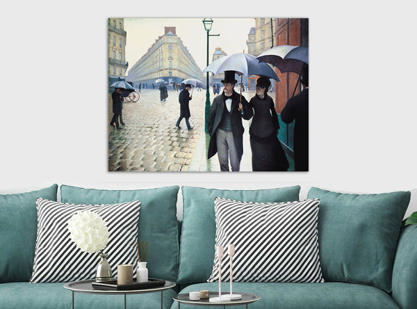 Paris Street Rainy Day by Gustave Caillebotte - Canvas Wall Art Framed Print - Various Sizes