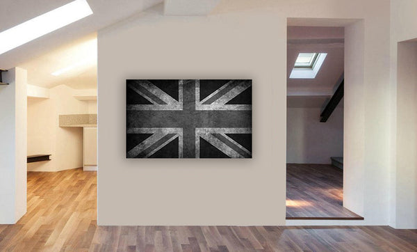 Union Jack - Black And White - Canvas Wall Art Framed Print - Various Sizes