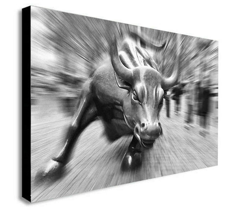 Wall Street Charging Bull - Canvas Wall Art Framed Print Various Sizes