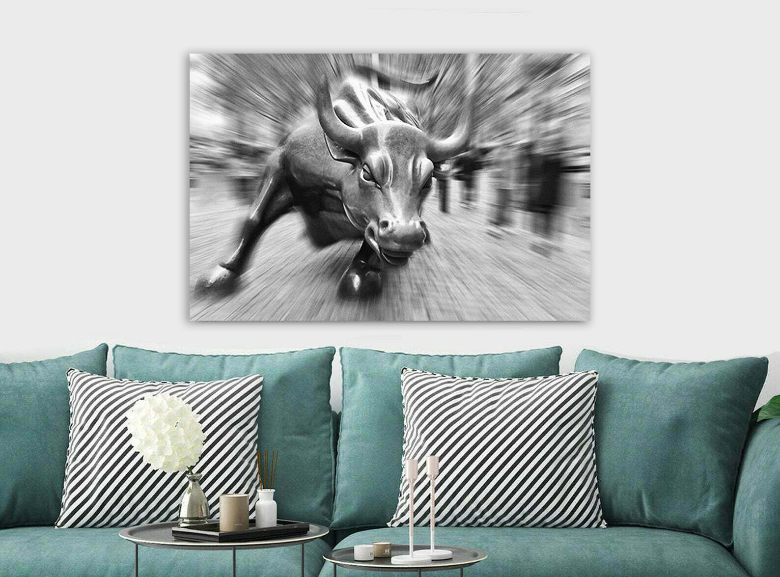Wall Street Charging Bull - Canvas Wall Art Framed Print Various Sizes