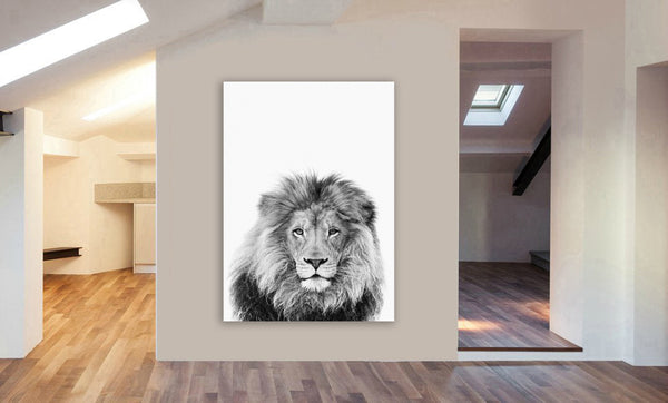 Wild Lion - Black And White - Canvas Wall Art Framed Print - Various Sizes