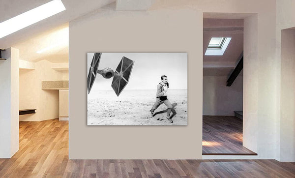 North by Northwest - Cary Grant - Star Wars Tie Fighter - Canvas Wall Art Framed Print - Various Sizes
