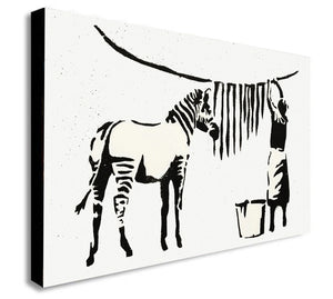 Banksy - Zebra Washing - Canvas Wall Art Framed Print - Various Sizes